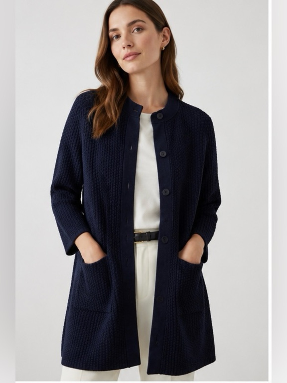 COS Navy Textured Knit Coatigan/Cardigan – Small